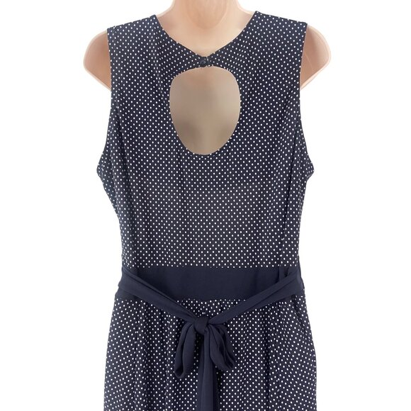 Size 14W 1X NAVY BLUE/WHITE TINY POLKA‎ DOT CUTOUT DRESS W/TIE Summer PLUS SIZE - Picture 4 of 4